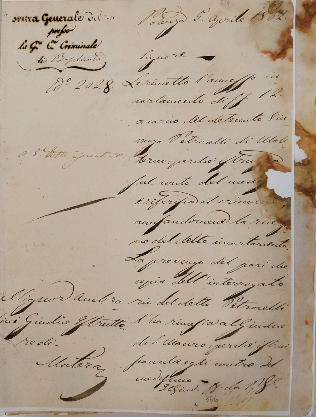 Art Bonus - Il racconto del primo intervento realizzato in Basilicata. Il processo per i fatti di Stigliano del novembre del 1861